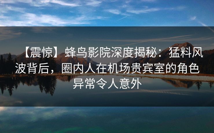 【震惊】蜂鸟影院深度揭秘：猛料风波背后，圈内人在机场贵宾室的角色异常令人意外